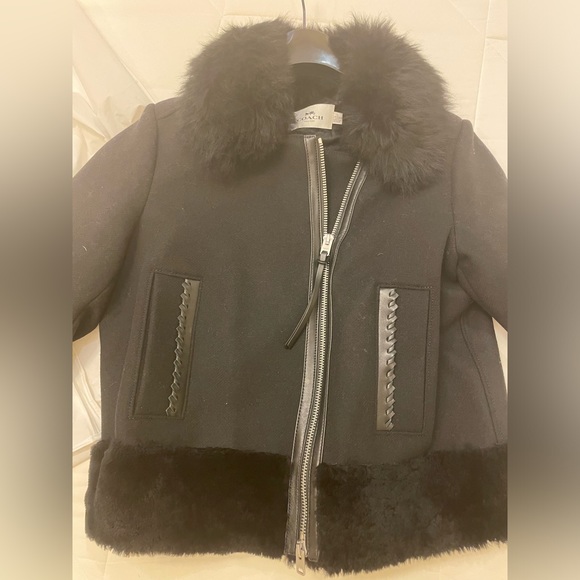 COACH Brand New Ladies WOOL SHEARLING COAT Jacket LEATHER TRIM Women large - Picture 4 of 14